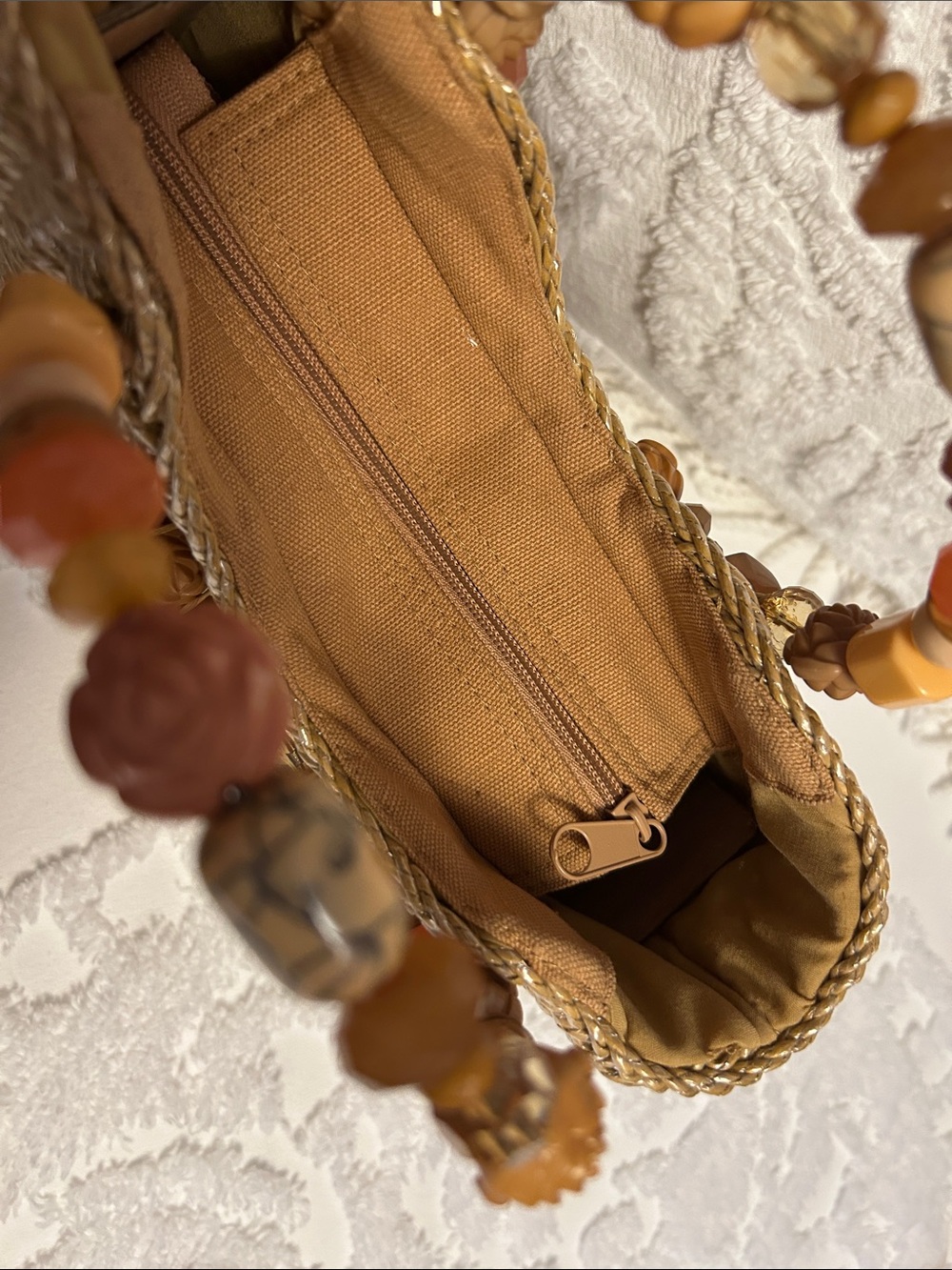 New Cappelli Woven Straw Tote with Beaded Handle - Picture 3 of 4